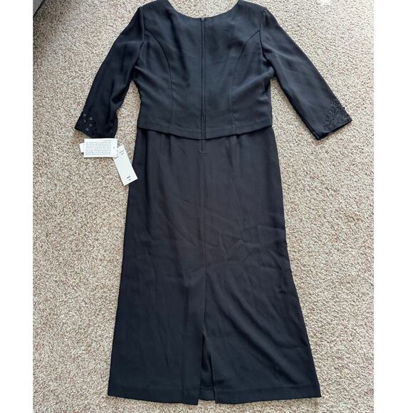 NWT -KARIN STEVENS Black Evening Dress w/ Sparkle & Sequins, 3/4 sleeve, size 14 - Picture 2 of 12